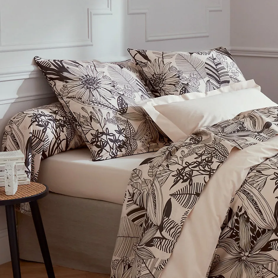 Linnea Taie d'oreiller 65x65 cm percale de coton ALBA beige/noir