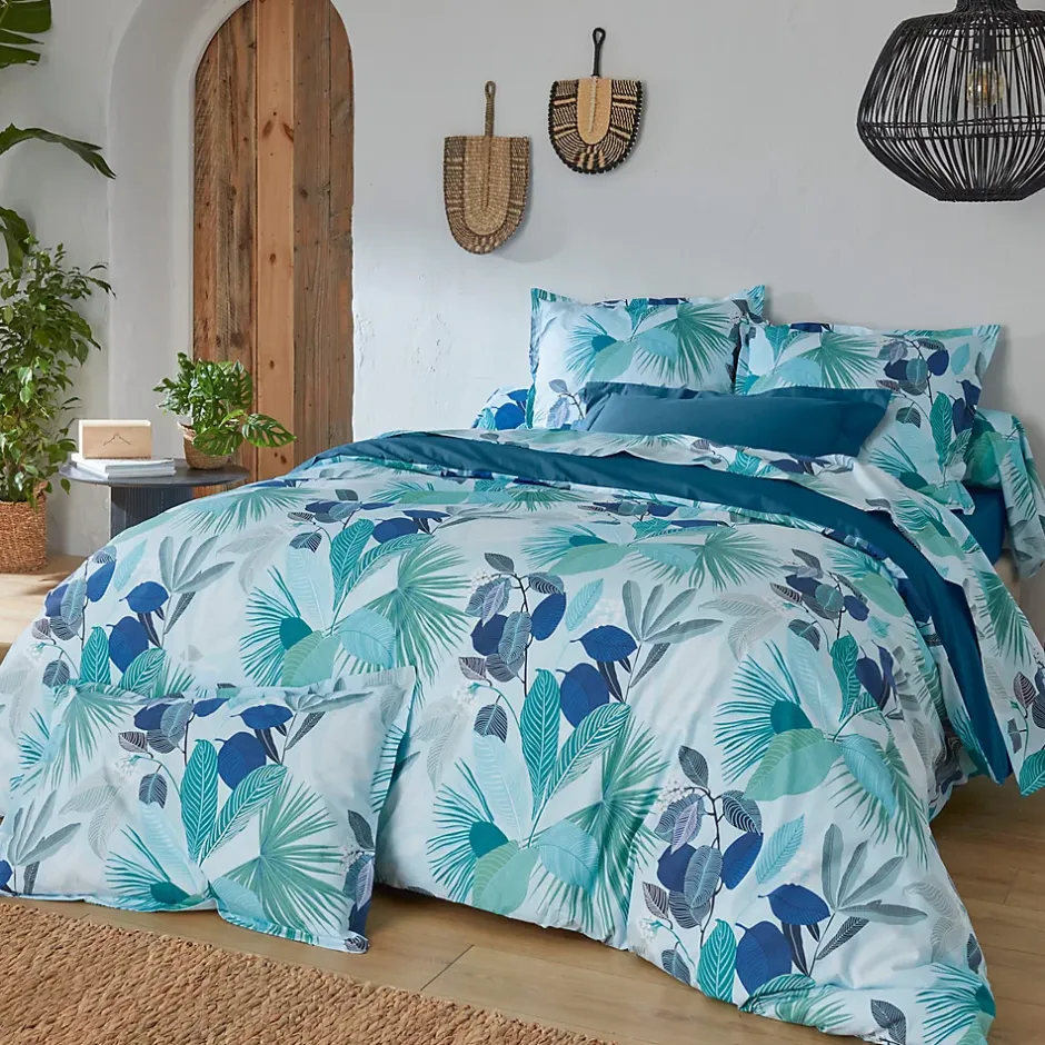 Linnea Taie d'oreiller 65x65 cm percale de coton MOOREA PACIFIC bleu/vert