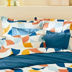 Linnea Taie d'oreiller 50x70 cm percale de coton MODULO bleu cobalt