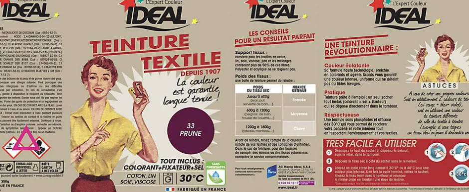 Ideal Teinture textile vintage prune Idéal 350g