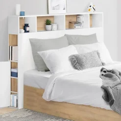 Nature Pro Tete de Lit Rangement Bois Blanc + Etagere Chambre Sale