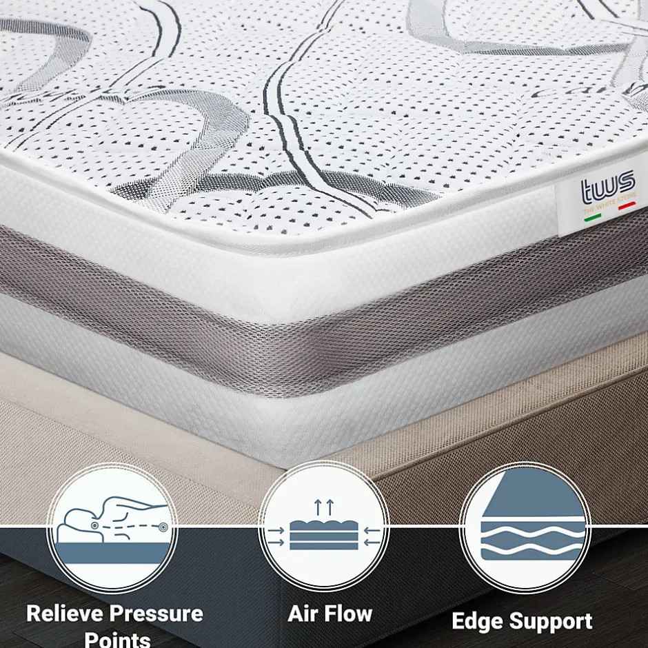 The White Stone Matelas en Mousse à Mémoire de Forme 100x200 cm Hauteur 22 cm
