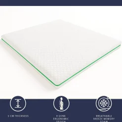 The White Stone Surmatelas 90x190 en Memory Foam Breeze à 9 Zones