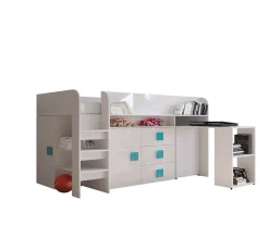 Enfant Abiks Meble TOLEDO 1 Lit superposé 203,3/106,6/125 (blanc/blanc/turquoise)