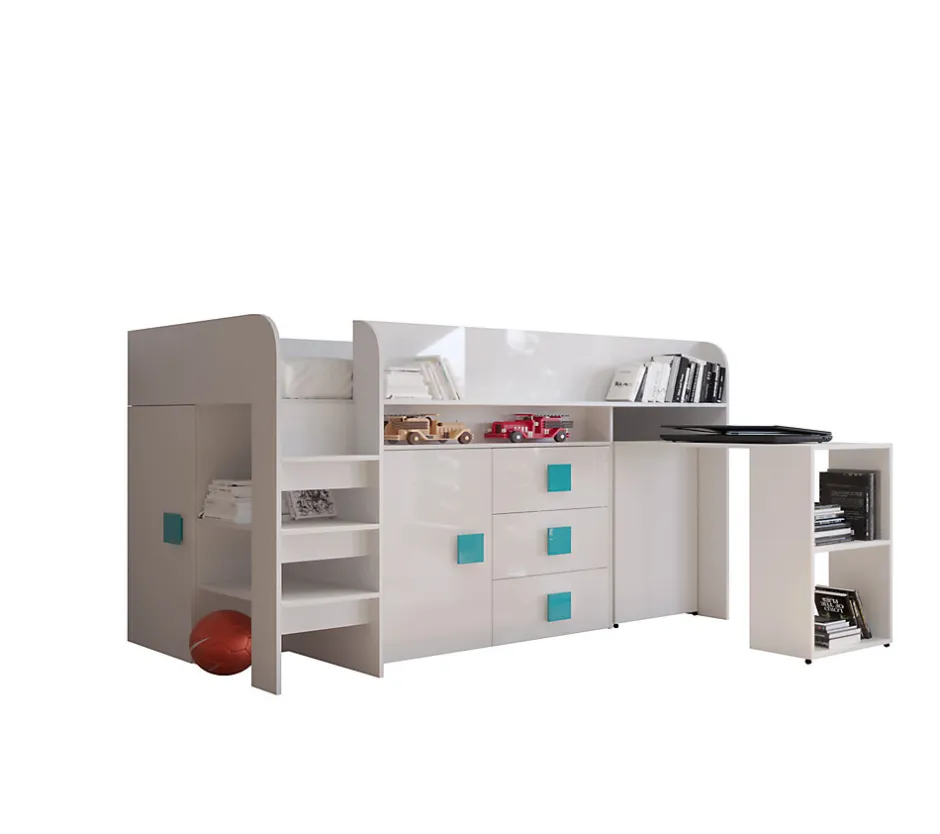 Enfant Abiks Meble TOLEDO 1 Lit superposé 203,3/106,6/125 (blanc/blanc/turquoise)