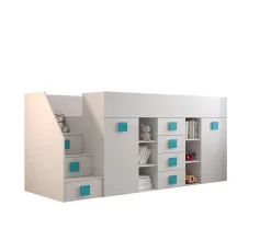 Enfant Abiks Meble TOLEDO 3L Lit superposé 248,5/123/93 (blanc/blanc/turquoise)