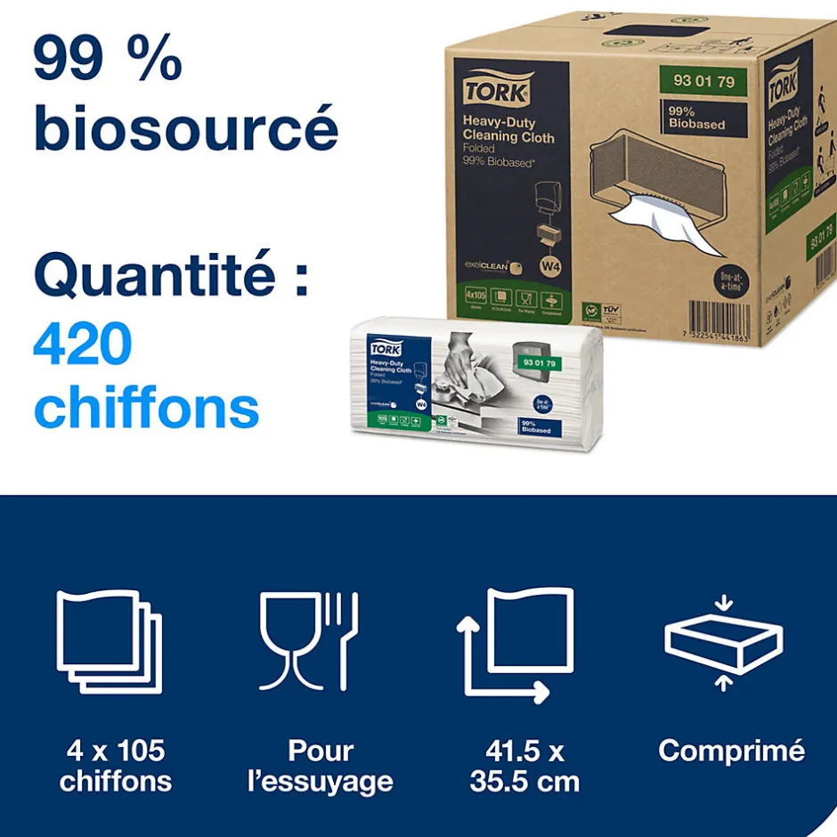 Tork Chiffon de nettoyage ultra-résistant biosourcé blanc W4, technologie exelCLEAN, 4 x 105 chiffons, 930179