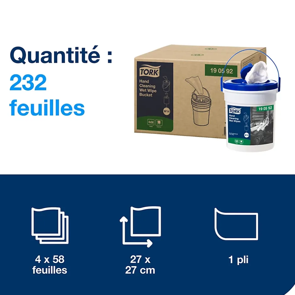 Tork Seau de Lingettes humides pour Nettoyage des mains blanc W14, sans parfum, 1 x 58 lingettes,190592 Best