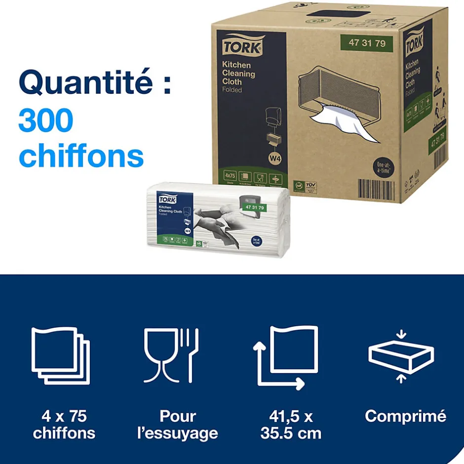 Tork Torchon pour Cuisine blanc W4, Ultra-absorbant, 4 x 75 chiffons, 473179