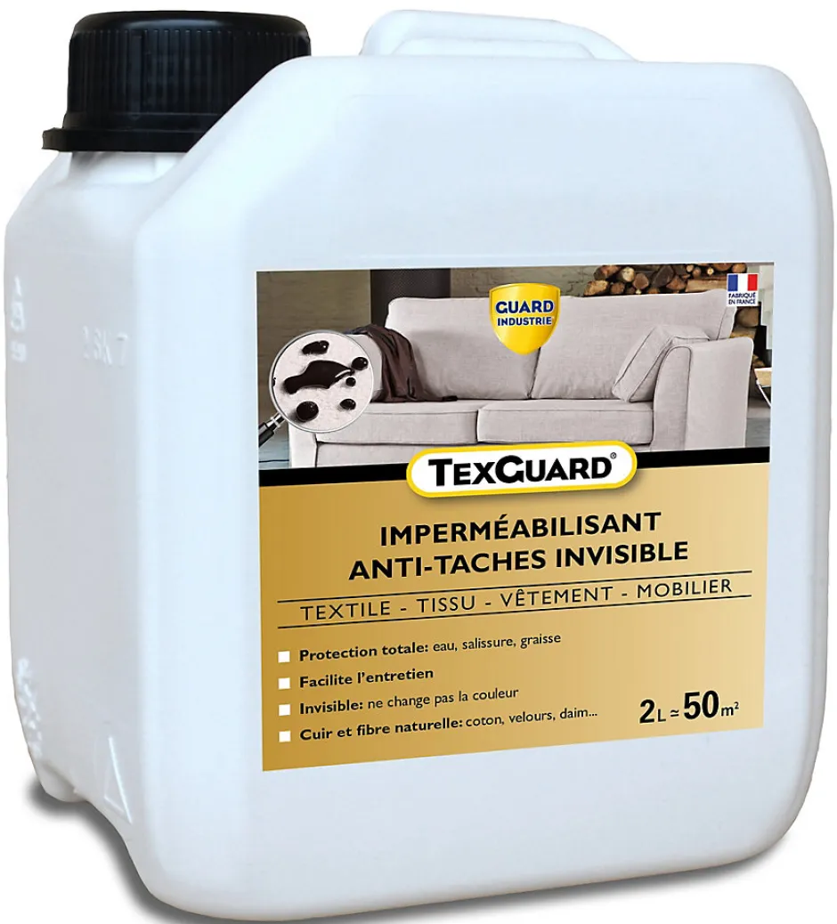 Guard Industrie Traitement anti taches tissus ou cuir TEXGUARD 2L (+ Bouchon Pulvérisateur offert) traite 40m²