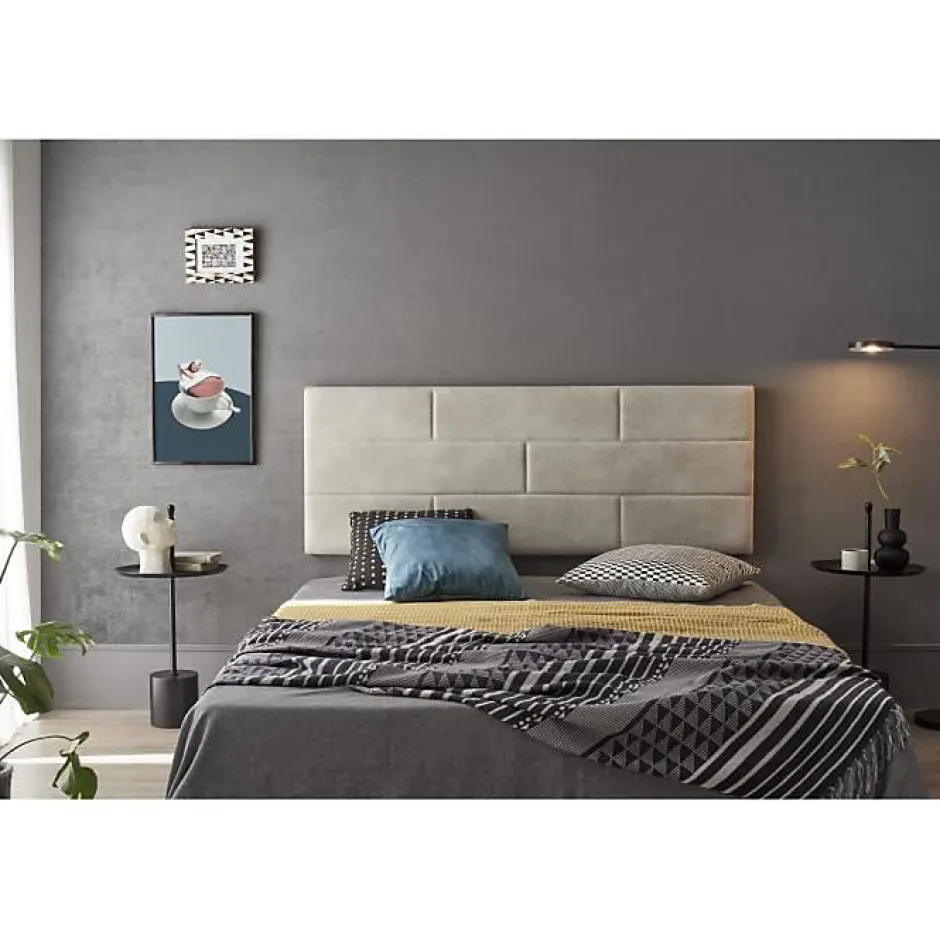 Eccox Tête de lit 80 Briques Tissu Anti-Tache 112x57x5 Effet Granit Blanc Cassé. Hot
