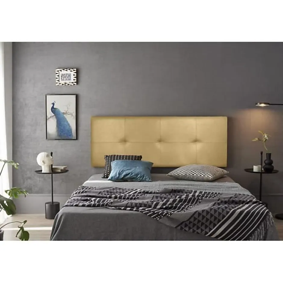 Eccox Tête de lit - Cala - Similicuir doré - 160 cm - Rembourrage en mousse HR - Fabriqué en Espagne