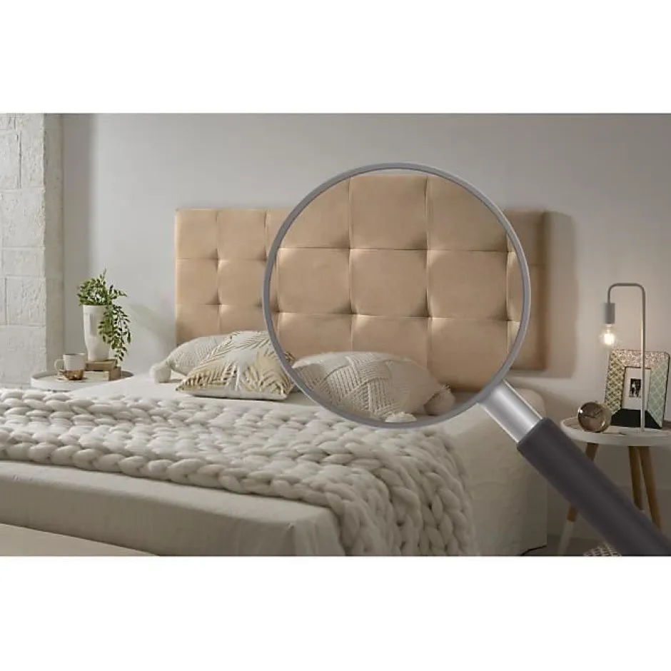 Eccox Tête de lit 160 Capitone Damier Tissu Anti-Tache 162x57x5cm Camel Clair.