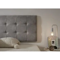 Eccox Tête de lit 105 Capitone Damier Tissu Anti-Tache 112x57x5cm Gris.