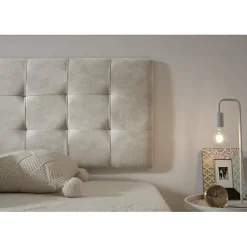 Eccox Tête de lit 135 Capitone Damier Tissu Anti-Tache 152x57x5cm Effet Granit Blanc Casssé.