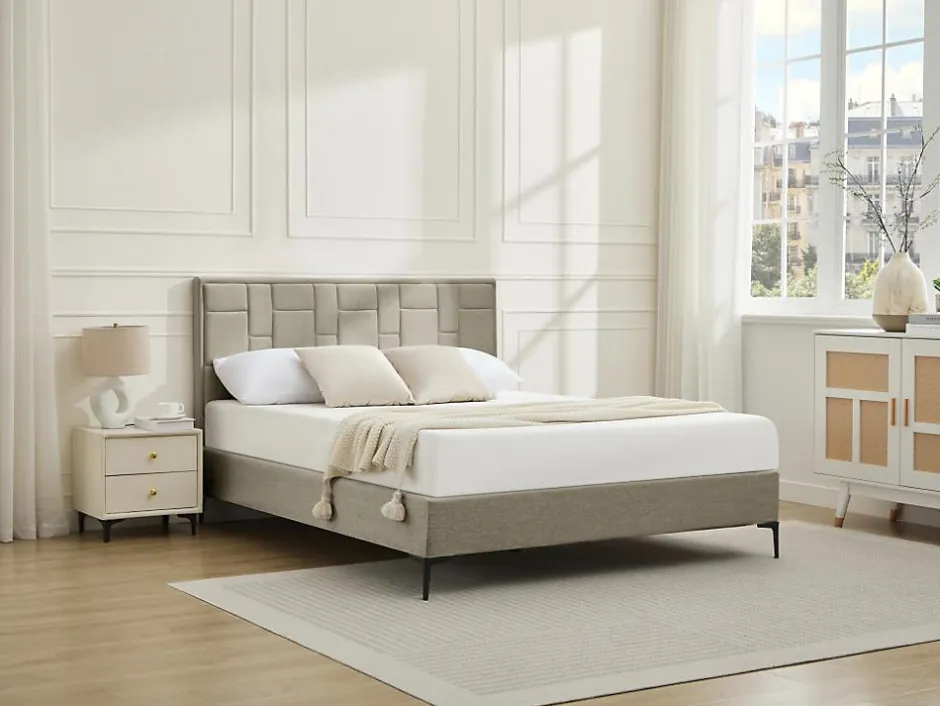 Vente-unique Tête de lit 140 cm - Velours - Taupe - HERMINE