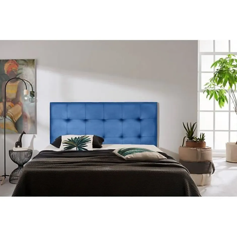 Eccox Tête de lit - - Aster - Similicuir bleu - 130 cm - Design contemporain - Anti-taches