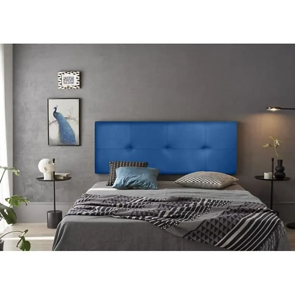 Eccox Tête de lit - - Cala - Similicuir bleu - 130 cm - Rembourrage en mousse HR Clearance