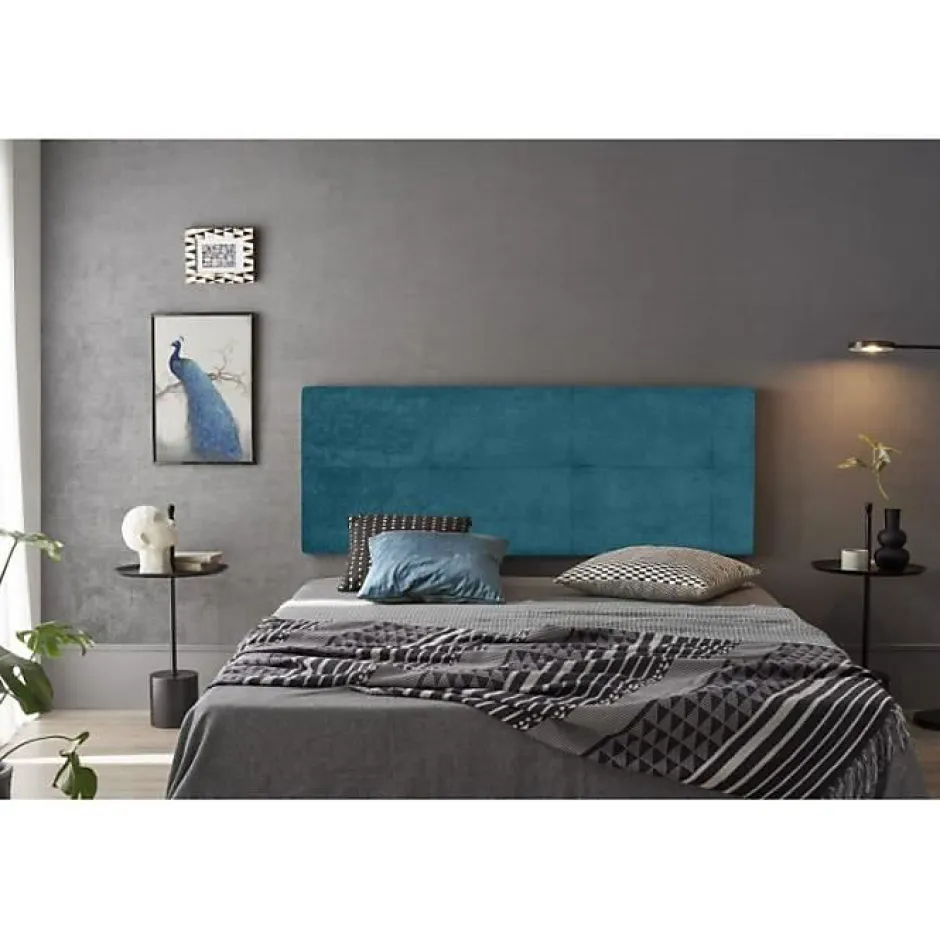 Eccox Tête de lit - - Cala - Tissu bleu - 220 cm - Rembourrage en mousse HR Hot