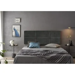 Eccox Tête de lit - - Dalia - Tissu Aqualine - Gris - 170 cm - Rembourrée Clearance