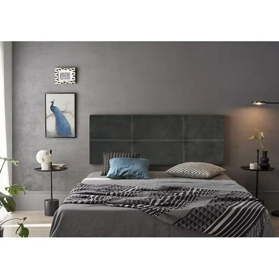 Eccox Tête de lit - - Dalia - Tissu Aqualine - Gris - 100 cm - Rembourrée