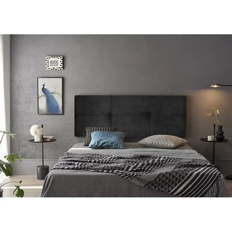 Eccox Tête de lit - - Dalia - Tissu Aqualine Noir - 160 cm - Rembourrée - Design contemporain Best