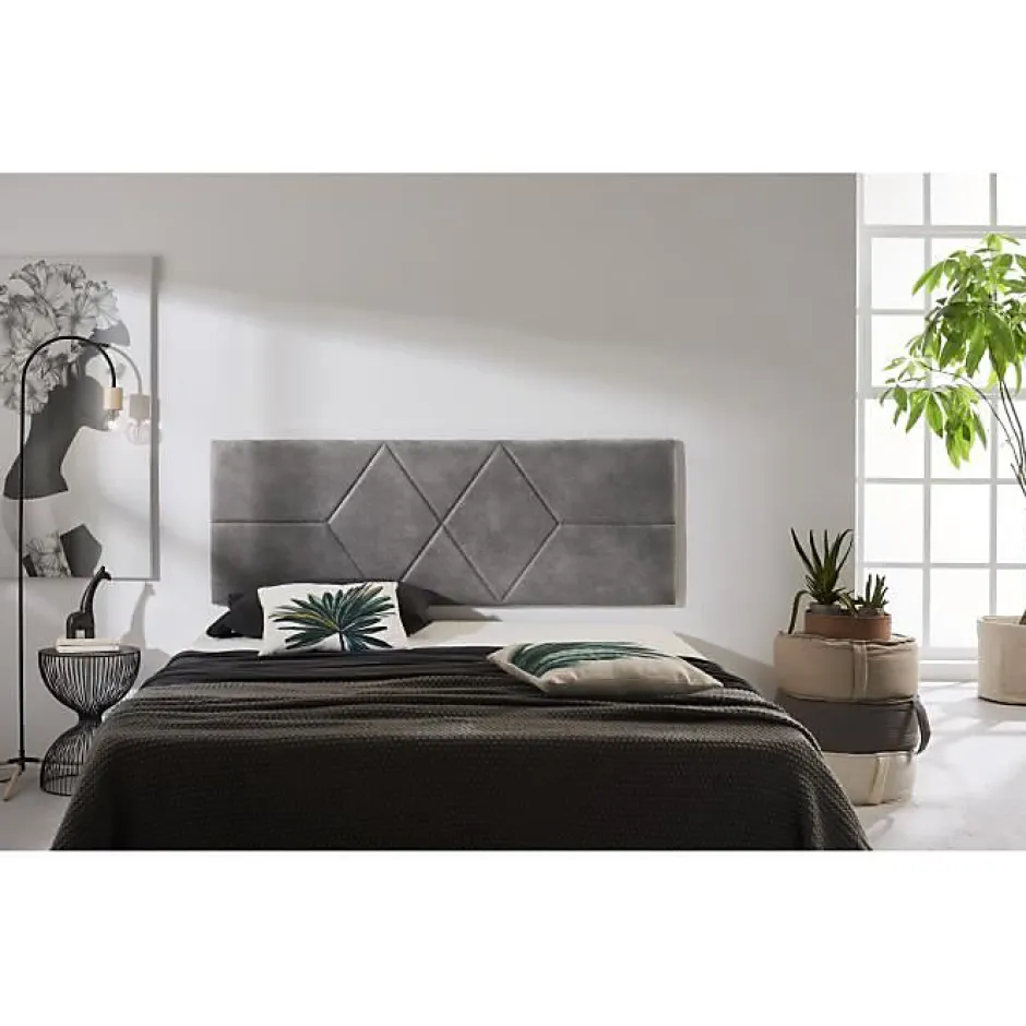 Eccox Tête de lit - - Deux Diamants - 152 x 57 x 5 cm - Tissu Anti-Tache - Couleur Gris Clearance