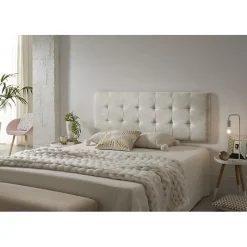 Eccox Tête de lit - - 112x57cm - Tissu Anti-Tache - Design Contemporain - Effet Granit Blanc Casse Sale