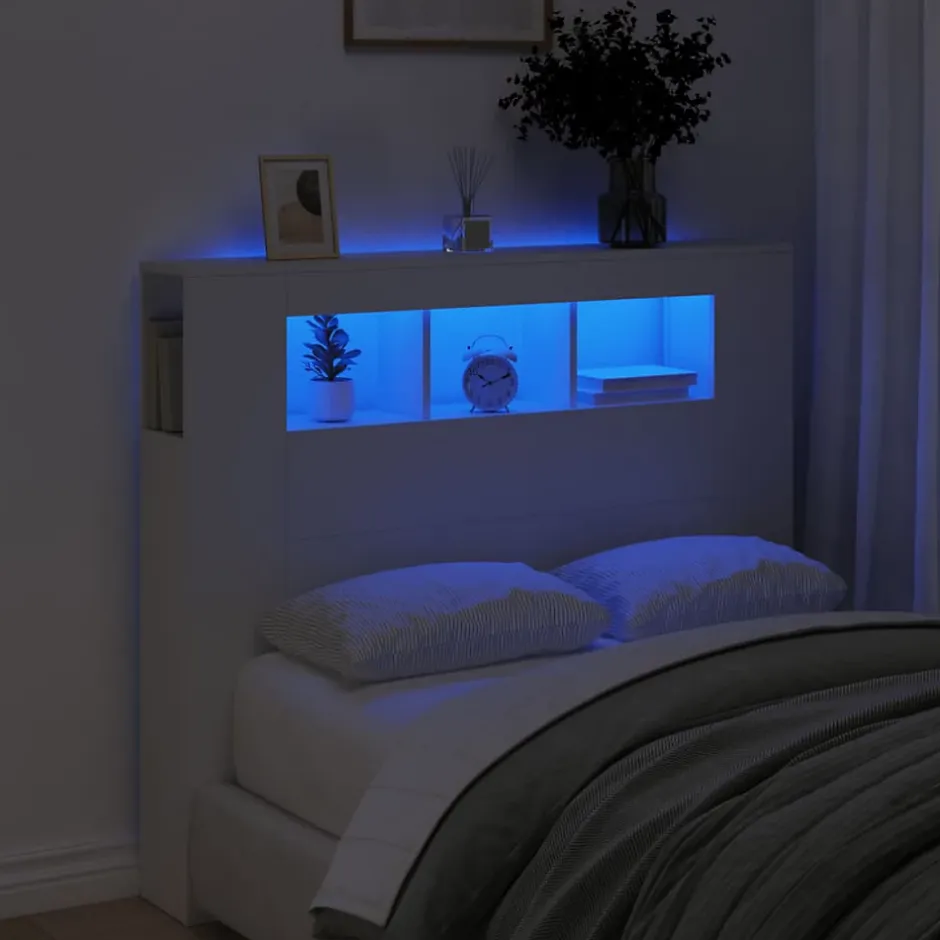 Vidaxl Tête de lit à LED blanc 120x18,5x103,5 cm bois d'ingénierie New