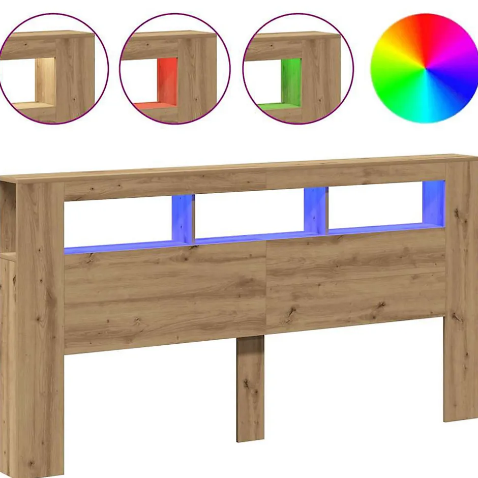 Vidaxl Tête de lit à LED chêne artisanal 200x18,5x103,5 cm