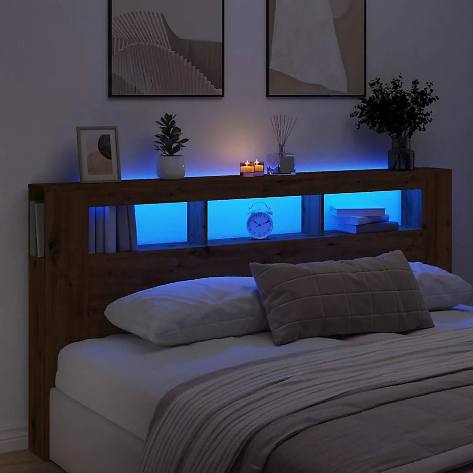 Vidaxl Tête de lit à LED chêne artisanal 200x18,5x103,5 cm