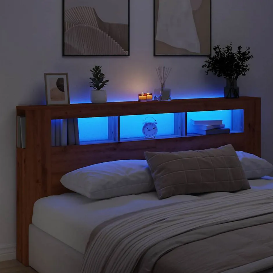Vidaxl Tête de lit à LED chêne artisanal 200x18,5x103,5 cm