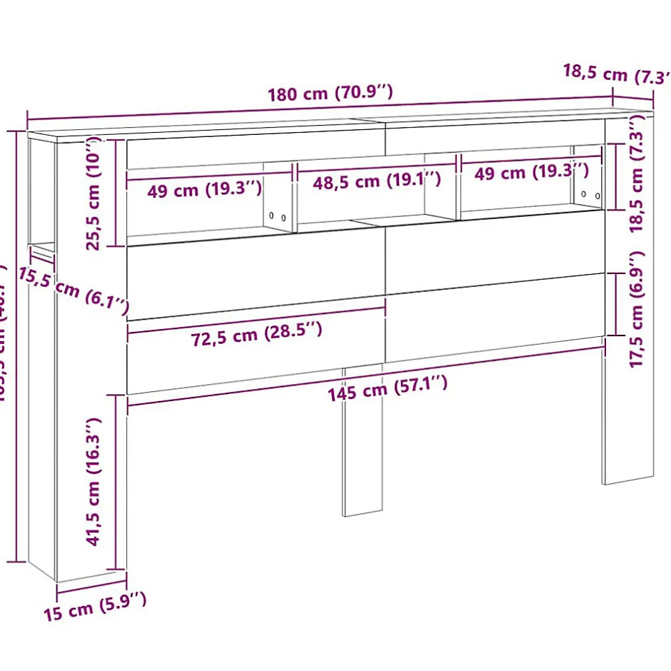 Vidaxl Tête de lit à LED gris béton 180x18,5x103,5cm bois d'ingénierie