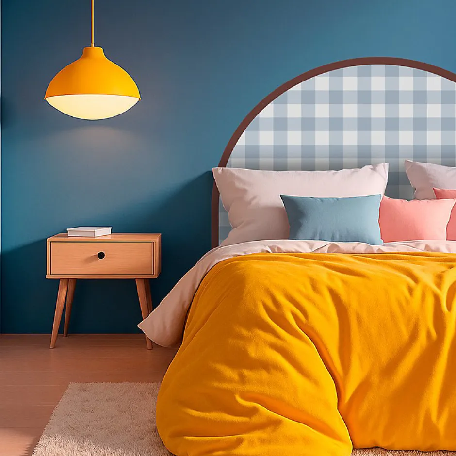 99Deco Tête de lit - Vichy - intissé 225g/m² - pré-encollé - Bleu - 110x160cm New