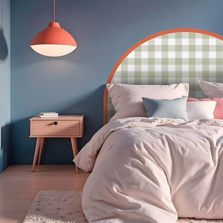 99Deco Tête de lit - Vichy - intissé 225g/m² - pré-encollé - Vert - 110x140cm