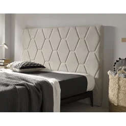 Eccox Tête de lit Agata en tissu gris blanc lit 80 115x115x8. New