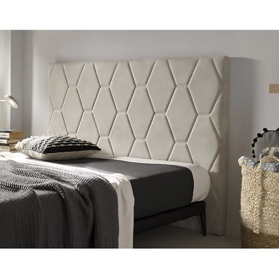 Eccox Tête de lit Agata en tissu gris blanc lit 80 115x115x8. New