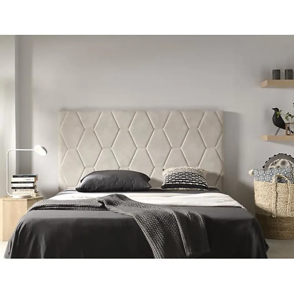 Eccox Tête de lit Agata en tissu gris blanc lit 80 115x115x8. New