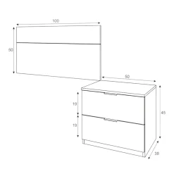 Dmora Tête de lit Aleangy, Table de chevet à deux tiroirs avec tête de lit pour lit simple de 90 cm, 100h50 cm, Chêne et Blanc