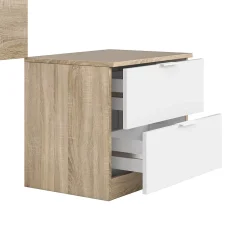Dmora Tête de lit Aleangy, Table de chevet à deux tiroirs avec tête de lit pour lit simple de 90 cm, 100h50 cm, Chêne et Blanc