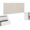 Pegane Tête de lit avec 2 tables de chevet coloris imitation lamelles, blanc - longueur 256 x profondeur 34 x hauteur 106 cm Discount