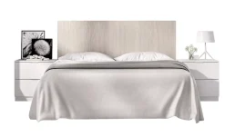 Pegane Tête de lit avec 2 tables de chevet coloris imitation lamelles, blanc - longueur 256 x profondeur 34 x hauteur 106 cm Discount