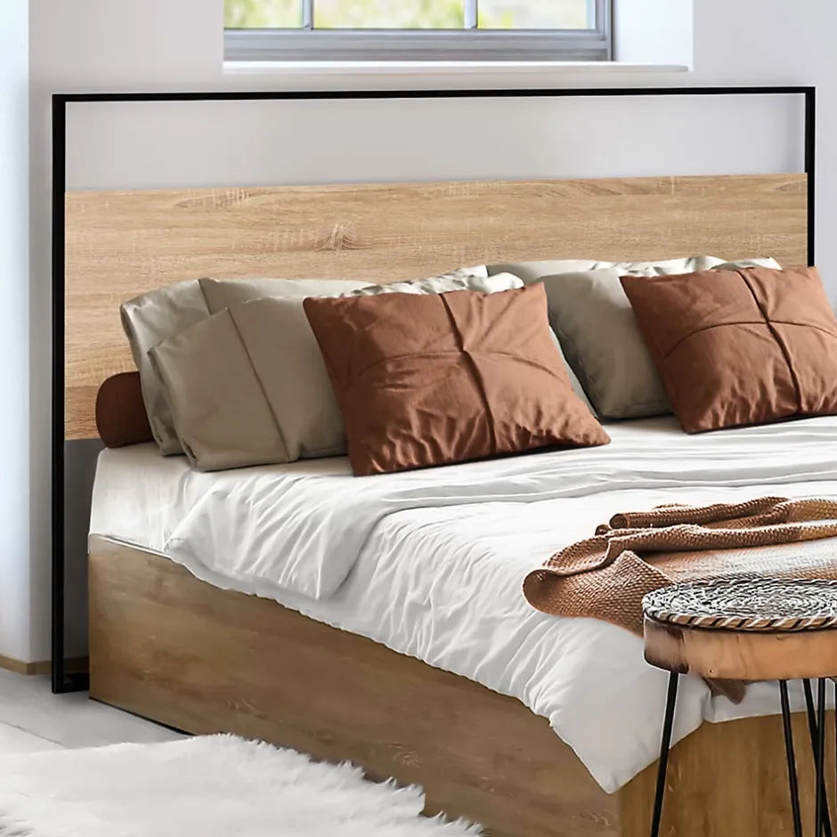 IDMarket Tête de lit avec fixations murales DETROIT 145 cm bois et métal noir design industriel Sale