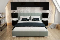 Azura Home Design Tête de lit avec rangement Armoire - pont de lit PANAMA 13/HG/B/2-1C noir/noir brillant 280x182x35cm Outlet