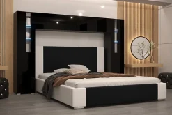 Azura Home Design Tête de lit avec rangement Armoire - pont de lit PANAMA 8/21B/HG1-1A noir/noir brillant 256x184x35cm Outlet