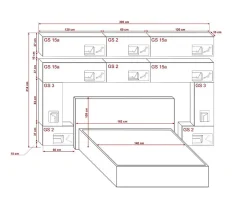 Azura Home Design Tête de lit avec rangement Armoire - pont de lit PANAMA 5/HG/W/2-1C blanc/blanc brillant 300x214x35cm