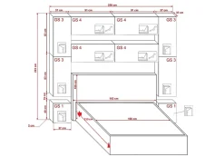 Azura Home Design Tête de lit avec rangement Armoire - pont de lit PANAMA 4/HG/W/2-1A blanc/blanc brillant 256x223x35cm