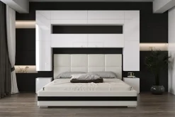Azura Home Design Tête de lit avec rangement Armoire - pont de lit PANAMA 4/HG/W/2-1A blanc/blanc brillant 256x223x35cm