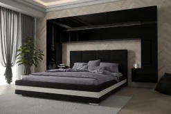 Azura Home Design Tête de lit avec rangement Armoire - pont de lit PANAMA 7/HG/B/1-1A noir/noir brillant 323x213x35cm