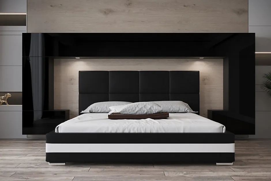 Azura Home Design Tête de lit avec rangement Armoire - pont de lit PANAMA 6/21B/HG1-1C noir/noir brillant 300x167x35cm